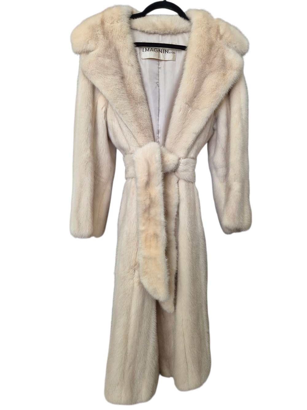 💕White Cream Full-Length Fur Coat with Belt💕